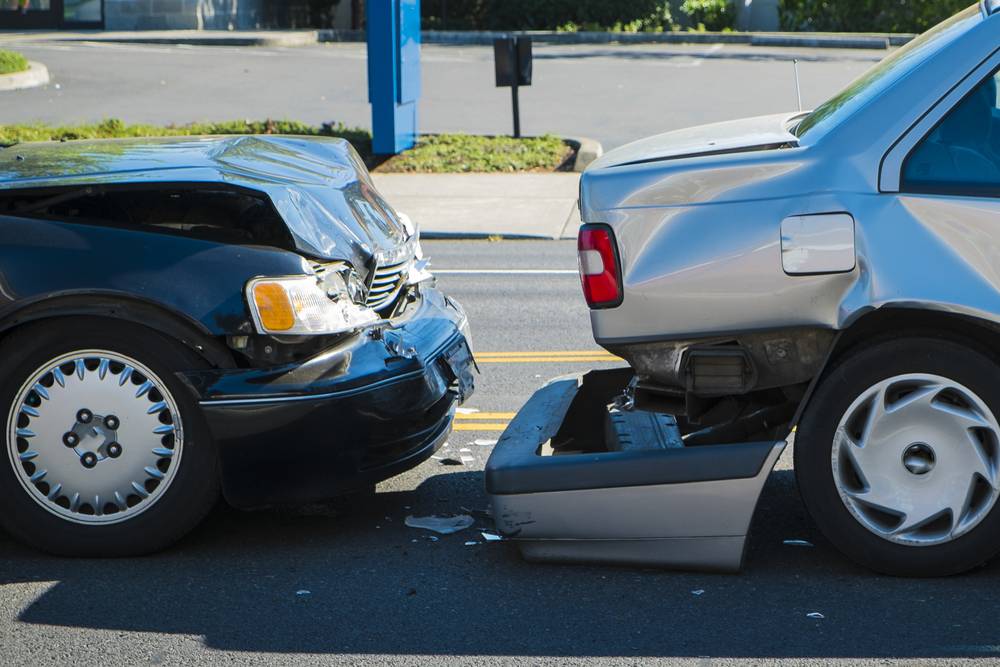 Car hits the back of another car.